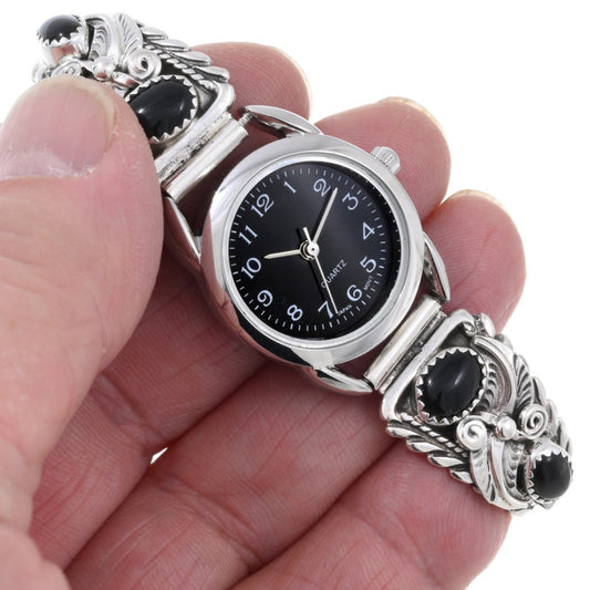 Navajo Sterling Silver Ladies Watch with Black Onyx Bracelet