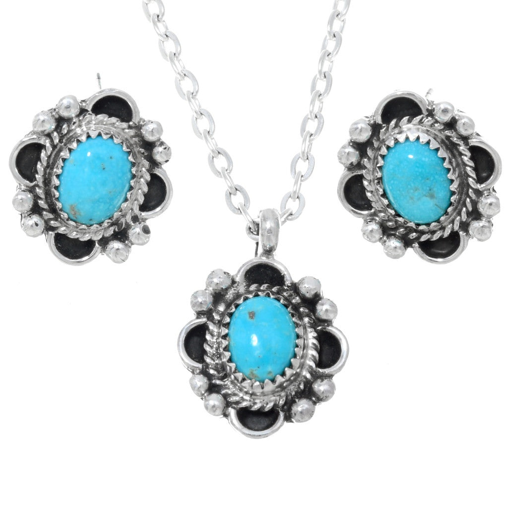 0105-27182-PGenuine-Turquoise-Silver-Pendant-Set-post-earrings-navajo