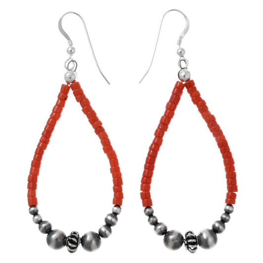 Red Coral & Desert Pearl Beaded Dangle Earrings