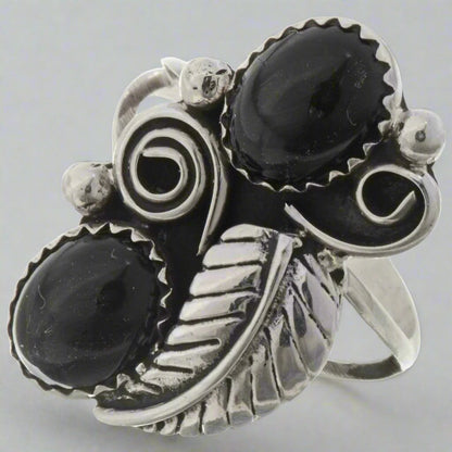 Black Onyx Silver Ladies Sterling Ring Pointer Design