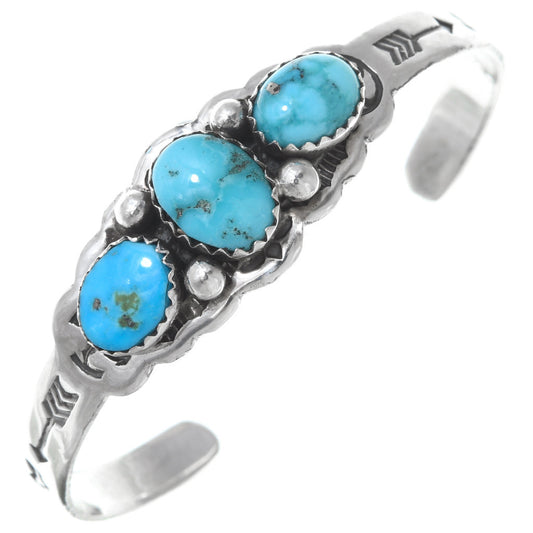 Genuine Silver Turquoise Baby Bracelet Sterling Three Stone Cuff for Children