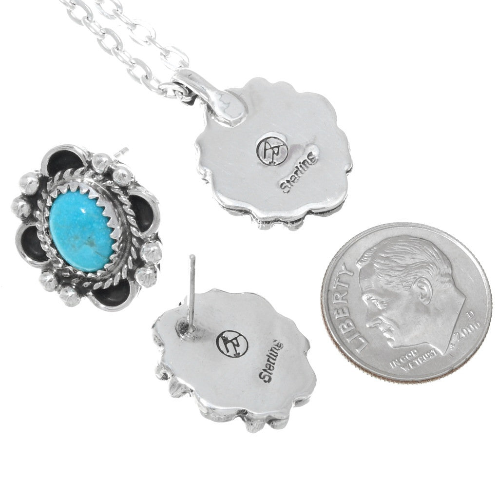 Genuine-Turquoise-Silver-Pendant-Set-post-earrings-hallmark