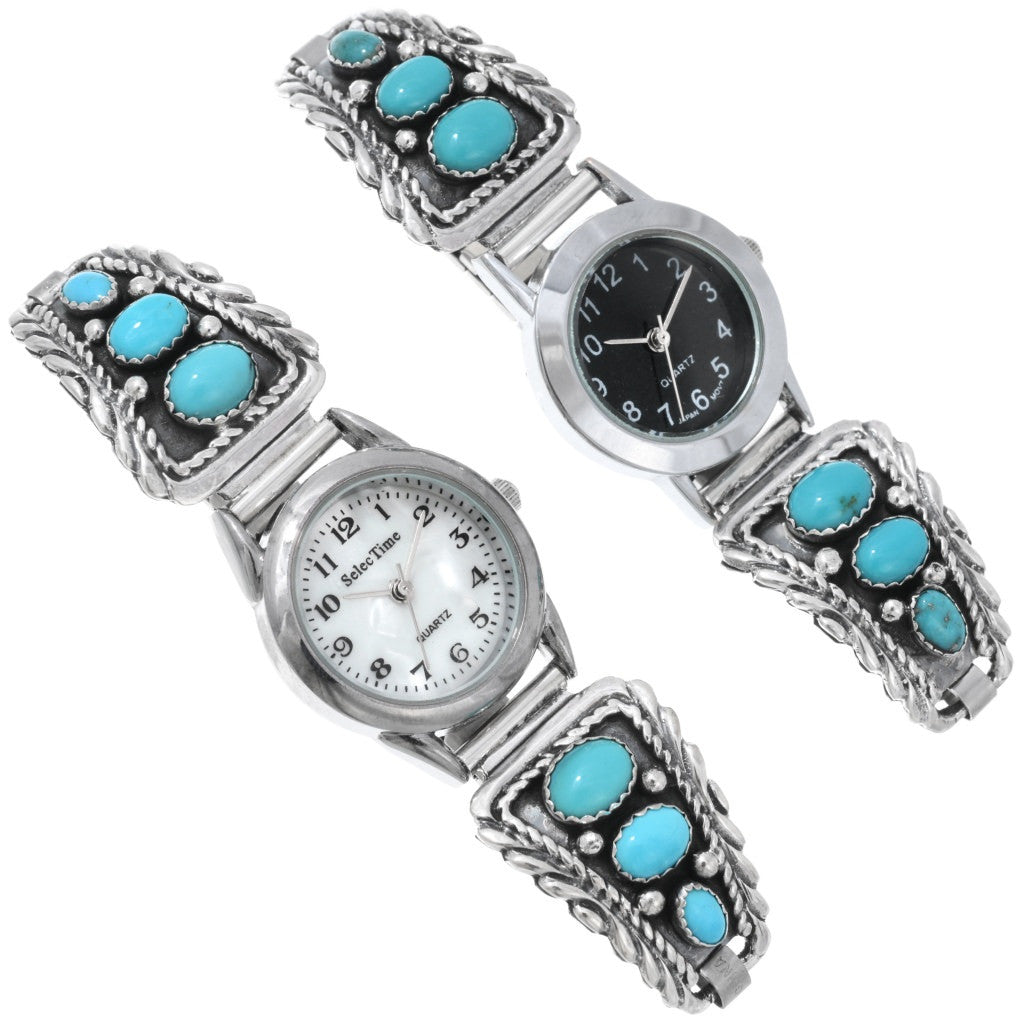 Ladies-Navajo-Sterling-Silver-Turquoise-Watch-details