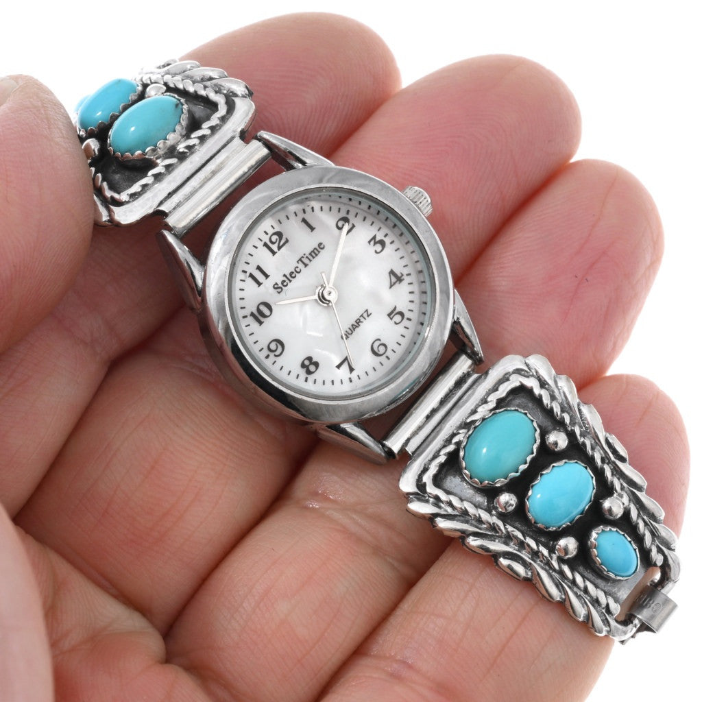 Ladies-Sterling-Silver-Turquoise-Watch