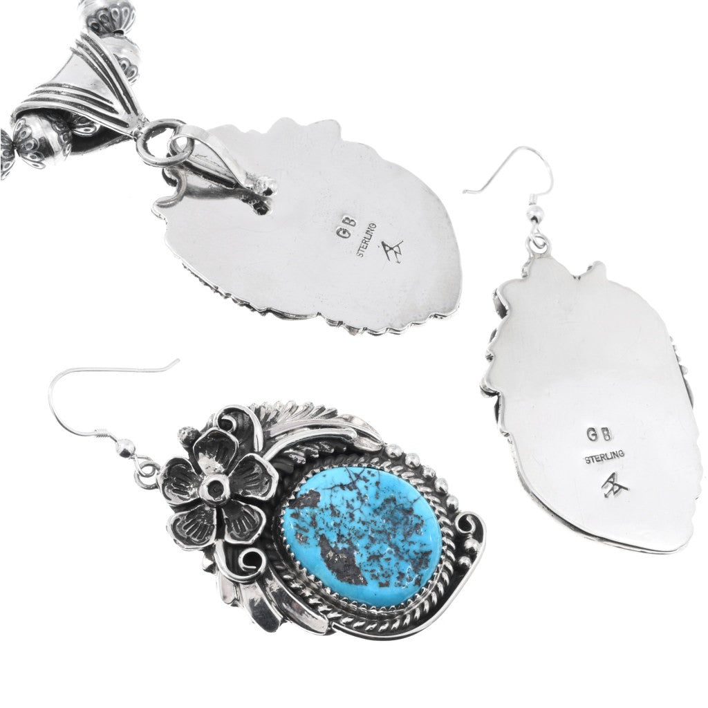 Navajo-Turquoise-Silver-Pendant-Necklace-Set-hallmark