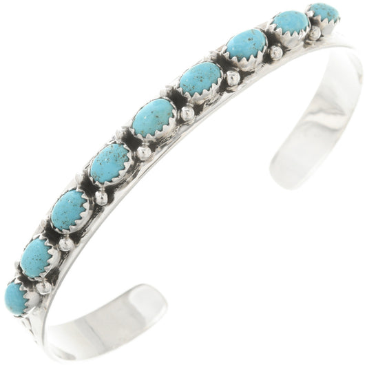 Turquoise Silver Row Bracelet Sterling Ladies Cuff