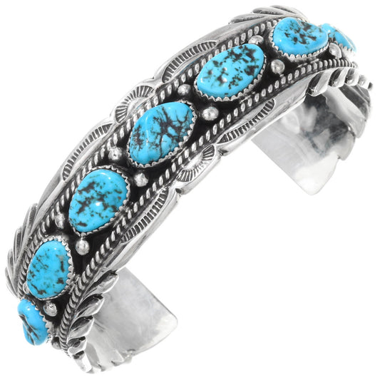 Silver-Sleeping-Beauty-Turquoise-nugget-Bracelet-Navajo-mens-cuff-kingman-sterling