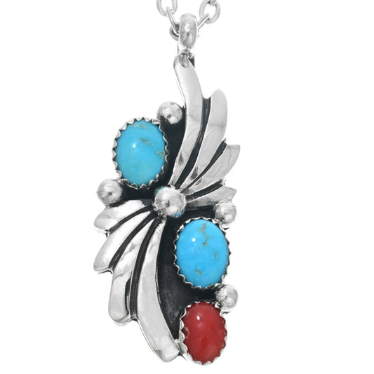 Turquoise-Coral-Navajo-Pendant-Sterling-Silver