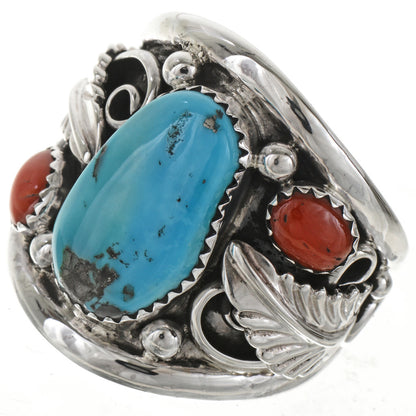 Turquoise Coral Men's Sterling Silver Ring