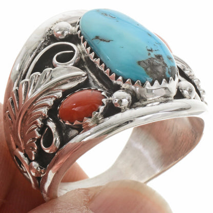 Turquoise Coral Men's Sterling Silver Ring