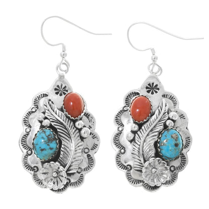 Turquoise-Coral-Sterling-Silver-Pendant-Set-dangle-earrings