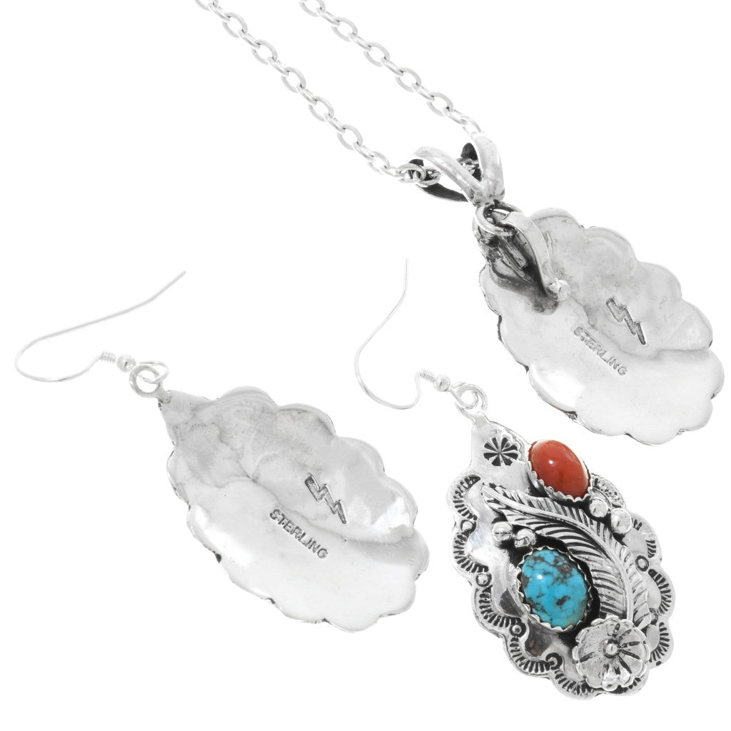 Turquoise-Coral-Sterling-Silver-Pendant-Set-dangle earrings-hallmark