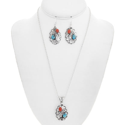 Turquoise-Coral-Sterling-Silver-Pendant-Set-earrings-dangle