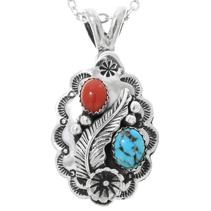 Turquoise-Coral-Sterling-Silver-Pendant-Set