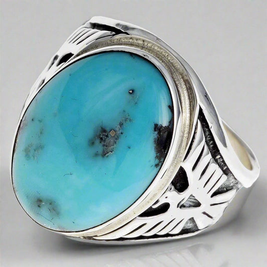 Turquoise Men's Ring with Sterling Silver Eagle Design