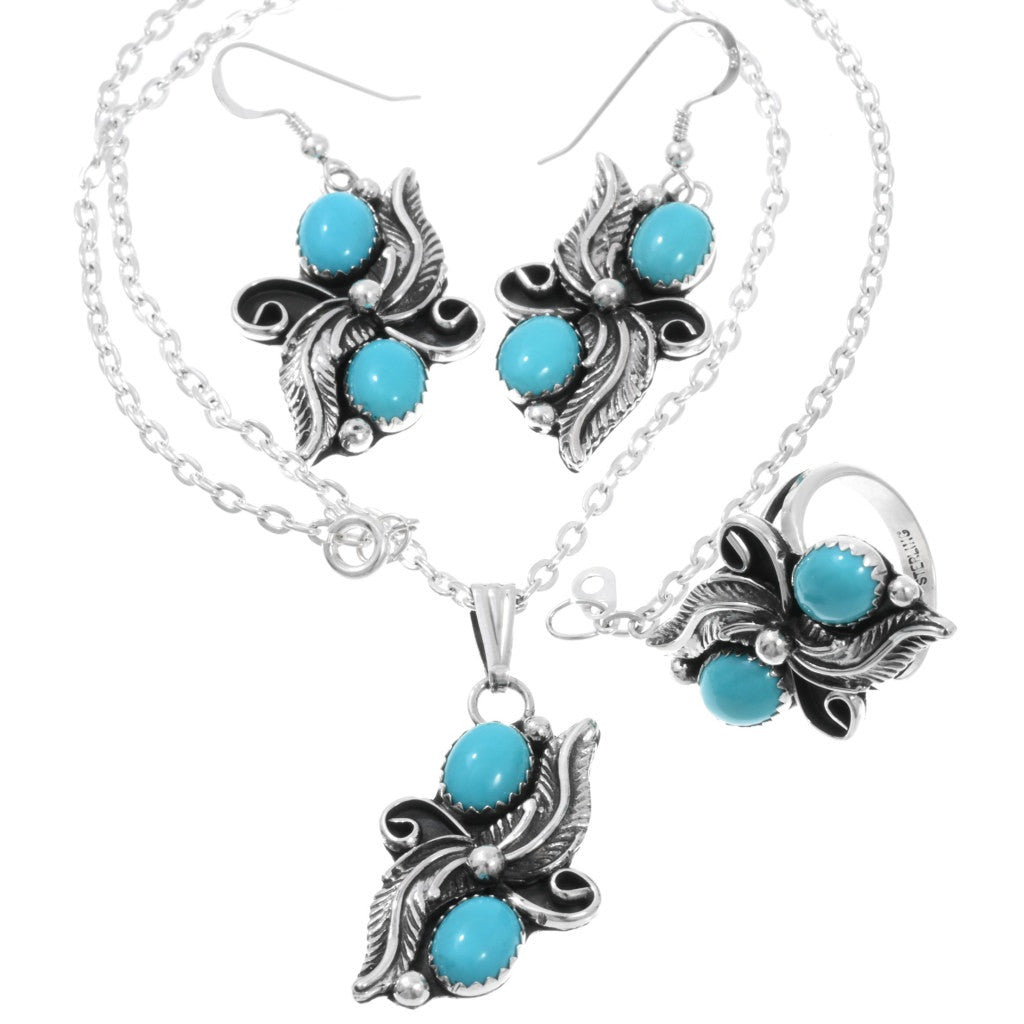 Turquoise-Pendant-Necklace-Set-Ring-Dangle-Earrings