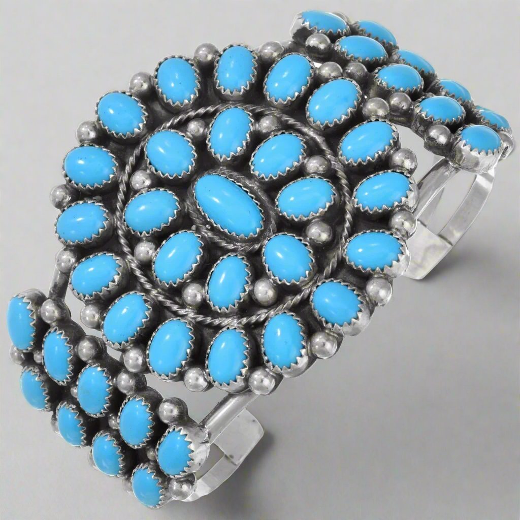 Turquoise Petit Point Bracelet Sterling Silver Cuff