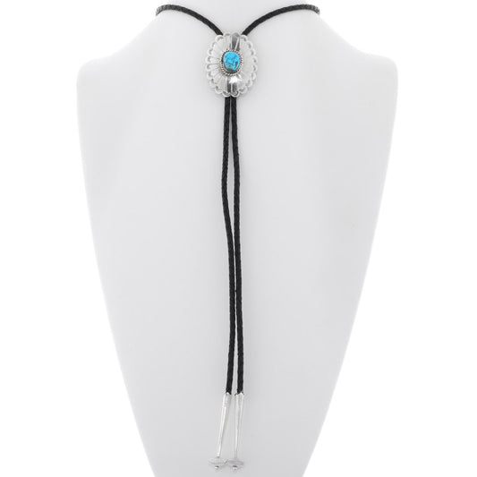 hammered-silver-concho-turquoise-bolo-tie