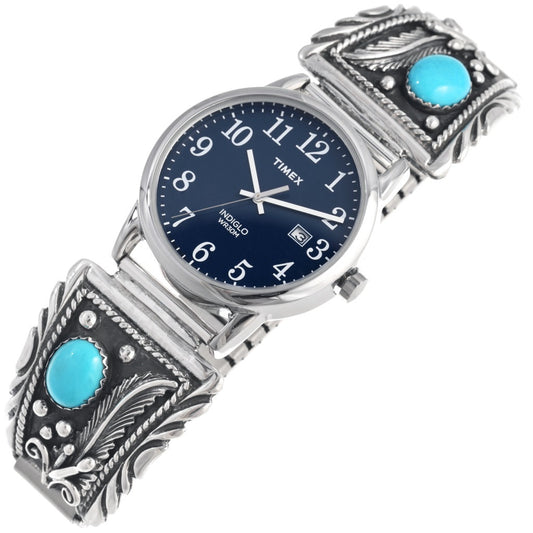 mens-turquoise-timex-indiglo-watch-sterling-silver-navajo