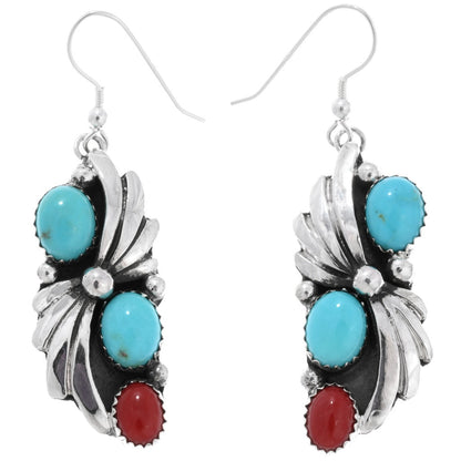 sterling-silver-turquoise-coral-earrings