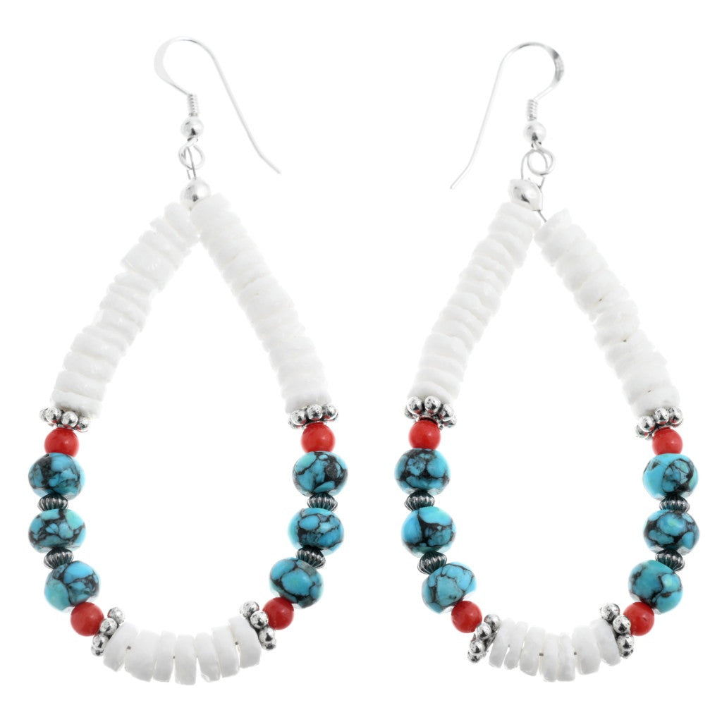 turquoise-coral-white-beaded-dangle-earrings