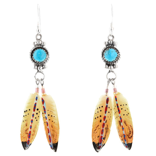 turquoise-hand-painted-feather-dangle-earrings