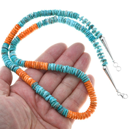 turquoise-spiny-oyster-heishi-necklace-on-hand